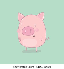 Cute cartoon pig illustration. 