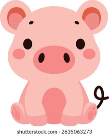 Cute cartoon pig illustration with pink color, smiling face, and rounded body, suitable for kids and farm-themed designs.