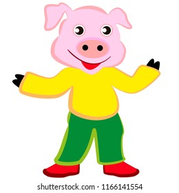 Cute cartoon pig isolated on a white background. The symbol of the upcoming new year.