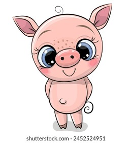 Cute Cartoon Pig isolated isolated on a white background Handdrawn