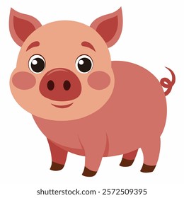 Cute cartoon pig isolated on white background. Side view. Vector illustration.