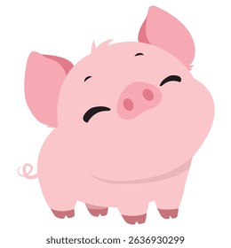 Cute cartoon Pig isolated on white background, color, vector illustration