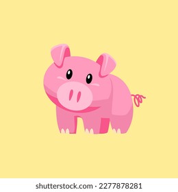 Cute cartoon pig in isolated yellow background vector illustration icon