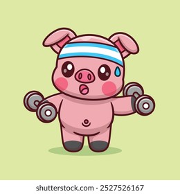 Cute Cartoon Pig Lifting Dumbbell Vector Icon Illustration. Animal Sport Icon Concept Isolated Premium Vector. Sport Cartoon Style