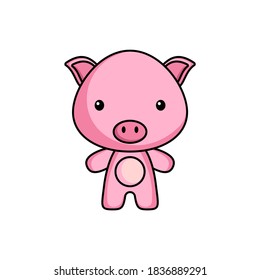 Cute cartoon pig logo template on white background. Mascot animal character design of album, scrapbook, greeting card, invitation, flyer, sticker, card. Vector stock illustration.