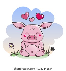 Cute cartoon pig in love. Symbol of New 2019 Year. Chinese horoscope