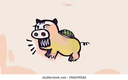 Cute Cartoon pig mutation turtle . Vector illustration