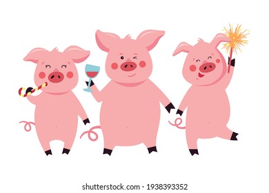 Cute cartoon pig on a white background. Vector illustration in a flat style.