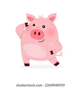 Cute cartoon pig on a white background. Design of a funny animal character. Vector illustration