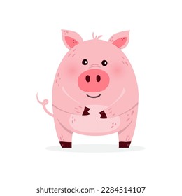 Cute cartoon pig on a white background. Design of a funny animal character. Vector illustration