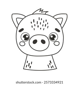 Cute Cartoon Pig outline vector