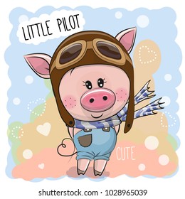 Cute cartoon Pig in a pilot hat