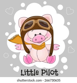 Cute cartoon Pig in a pilot hat 