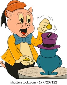 cute cartoon pig is saving his money perfect for design project