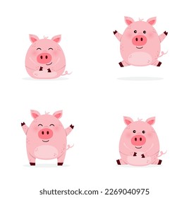 Cute cartoon pig set. Design of a farm animal character. Vector illustration