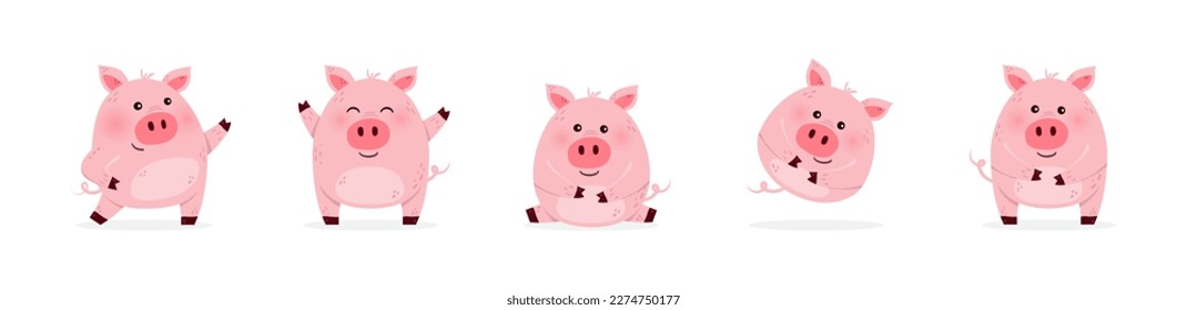 Cute cartoon pig set. Design of a farm animal character. Vector illustration