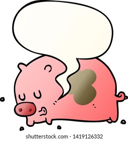 cute cartoon pig with speech bubble in smooth gradient style