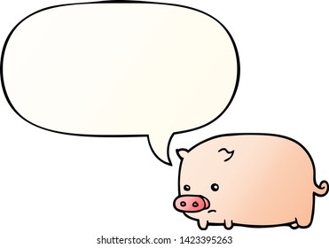 cute cartoon pig with speech bubble in smooth gradient style