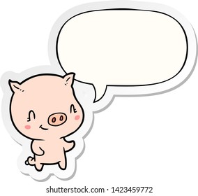 lindo cerdo de dibujos animados con pegatina de burbujas de voz