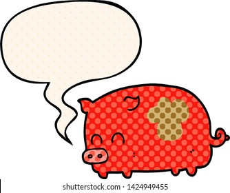 lindo cerdo de dibujos animados con burbuja de habla al estilo de un libro de historietas