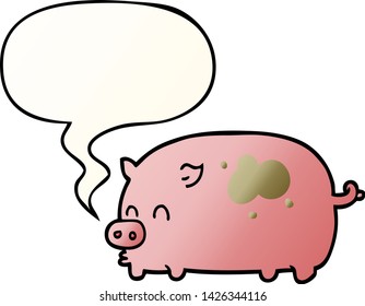 cute cartoon pig with speech bubble in smooth gradient style