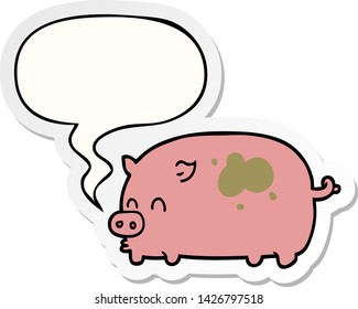 cute cartoon pig with speech bubble sticker