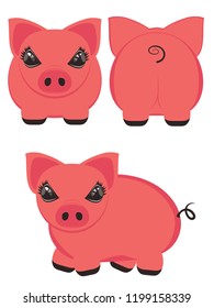 Cute cartoon pig, stylized character design illustration.