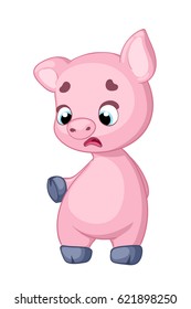 Cute cartoon pig. In a surprised pose