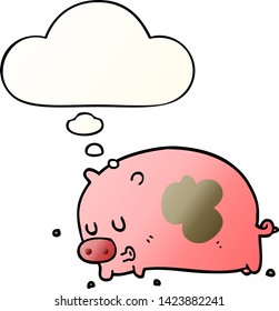 cute cartoon pig with thought bubble in smooth gradient style
