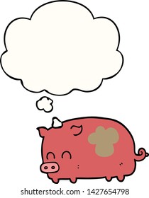 cute cartoon pig with thought bubble