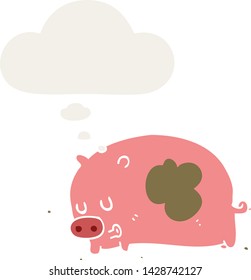 süßes Kartoonschwein mit Gedankenblase im Retro-Stil