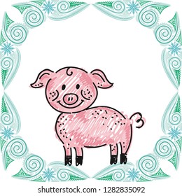 Cute cartoon pig. Vector illustration