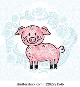 Cute cartoon pig. Vector illustration