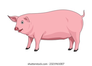 cute cartoon pig, vector illustration, isolated on white background, side view, animal cartoon
