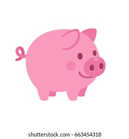 Cute cartoon pig vector illustration. Little smiling pink piglet drawing.