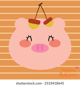 Cute cartoon pig with walnuts. cute animal drawings, doodles, stickers for autumn mood