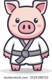 Cute cartoon pig wearing jiu-jitsu vector illustration on white background