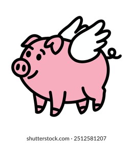 Cute cartoon pig with wings illustration