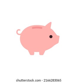 Cute cartoon piggy bank simple flat icon. Vector illustration isolated on white background. Saving money, investment, economy, banking concept. For infographics, web, mobile app, game interface 