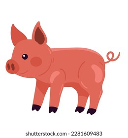 Cute cartoon piglet with a curly tail, domestic aimal icon