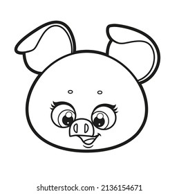 Cabeza de lechón de caricatura fina delineada para la página de color sobre un fondo blanco