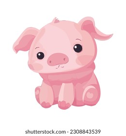 Cute cartoon piglet sitting icon isolated