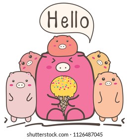 Cute Cartoon Pigs Family.