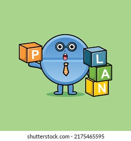 Cute cartoon pill medicine businessman stacking plan box in flat modern style design