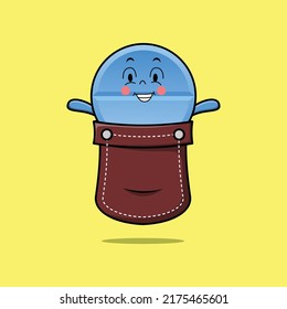 Cute cartoon pill medicine character coming out from pocket look so happy in concept flat cartoon
