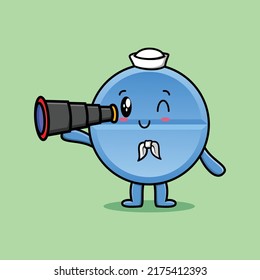 Cute cartoon pill medicine sailor with hat and using binocular cute modern style design