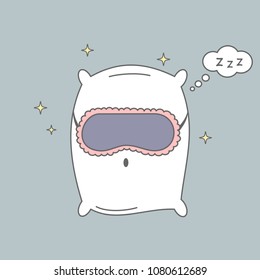 cute cartoon pillow with sleeping mask vector illustration