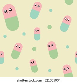Cute cartoon pills seamless pattern