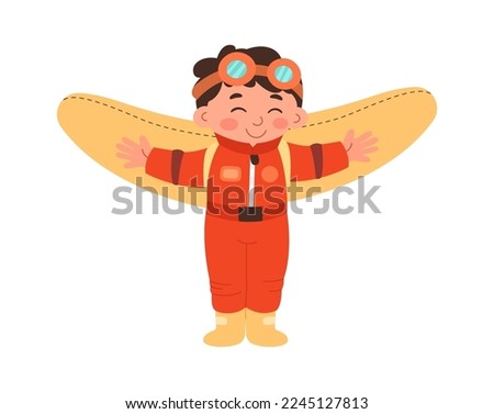 Cute cartoon pilot with flying wings flat icon Pilot. Vector illustration