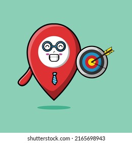 Cute Cartoon Pin Location Businessman Holding Target And Arrow With Happy Expression